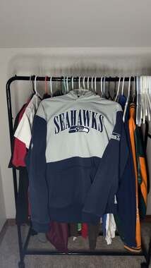 NFL Team Apparel Seattle Seahawks Two-Tone Pullover Hoodie Grey and Navy Blue